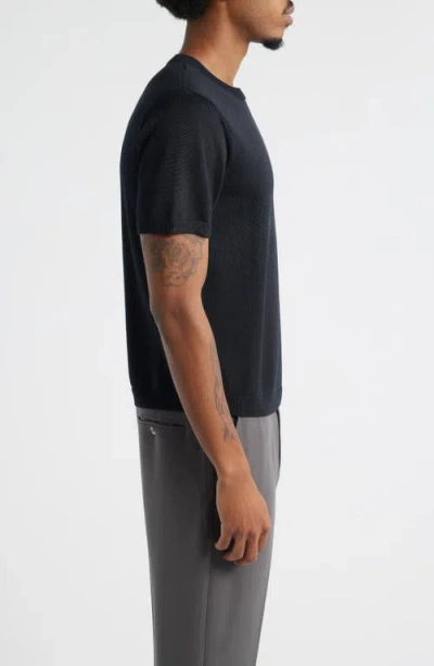 Open Edit Short Sleeve Crewneck Sweater In Black