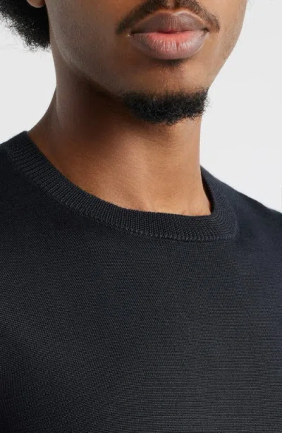 Open Edit Short Sleeve Crewneck Sweater In Black