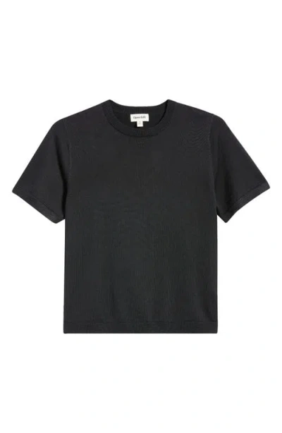 Open Edit Short Sleeve Crewneck Sweater In Black