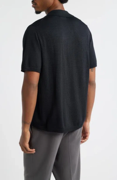Open Edit Camp Short Sleeve Button Up Sweater In Black