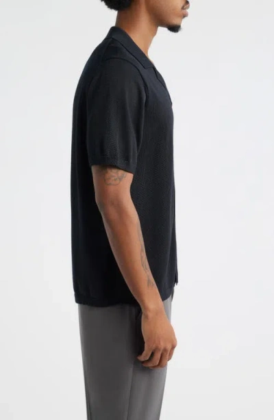 Open Edit Camp Short Sleeve Button Up Sweater In Black