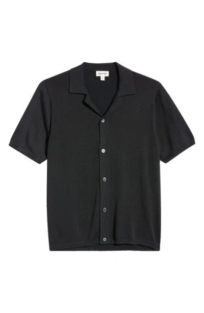 Open Edit Camp Short Sleeve Button Up Sweater In Black