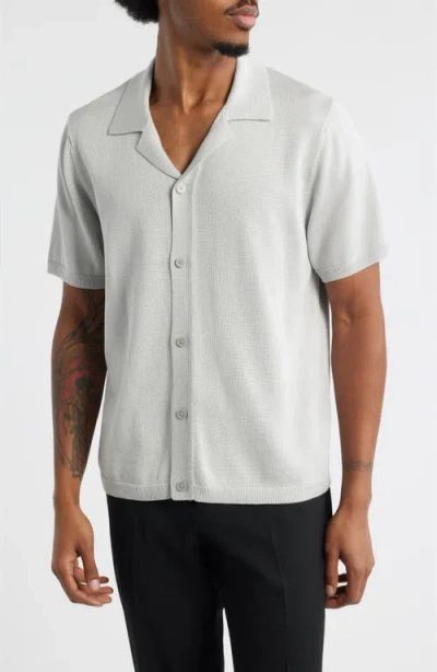 Open Edit Camp Short Sleeve Button Up Sweater In White