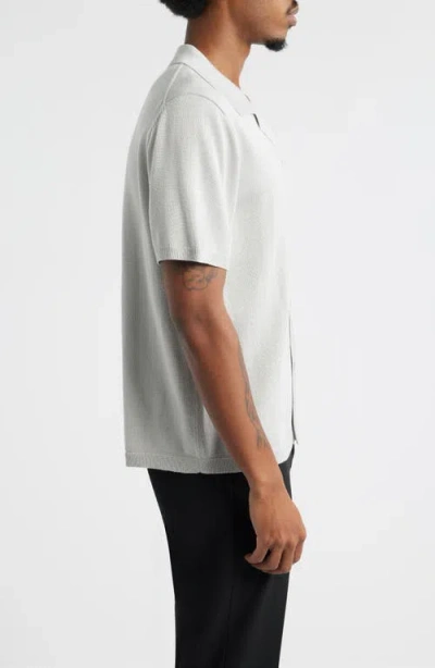 Open Edit Camp Short Sleeve Button Up Sweater In White