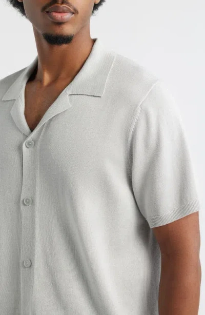 Open Edit Camp Short Sleeve Button Up Sweater In White