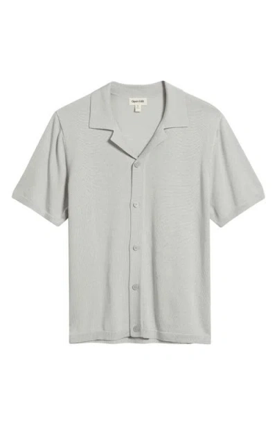 Open Edit Camp Short Sleeve Button Up Sweater In White