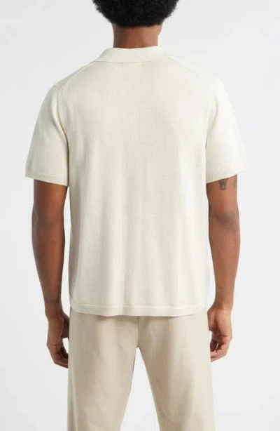 Open Edit Camp Short Sleeve Button Up Sweater In Neutral