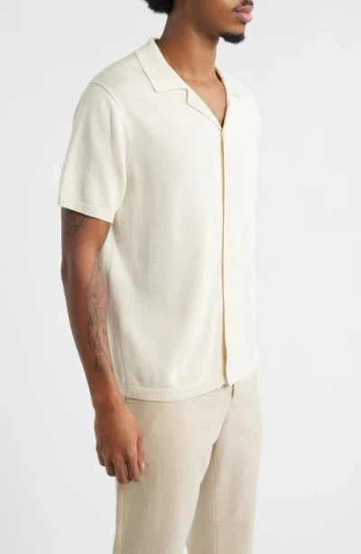 Open Edit Camp Short Sleeve Button Up Sweater In Neutral