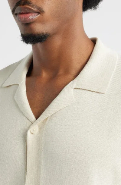 Open Edit Camp Short Sleeve Button Up Sweater In Neutral