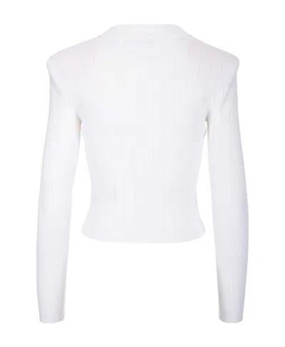 Balmain Button Embellished Ribbed Cardigan In White