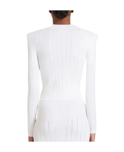 Balmain Button Embellished Ribbed Cardigan In White