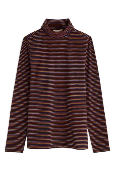 Seasalt Cornwall Landing Stripe Turtleneck Stretch Organic Cotton Top In Animal Print