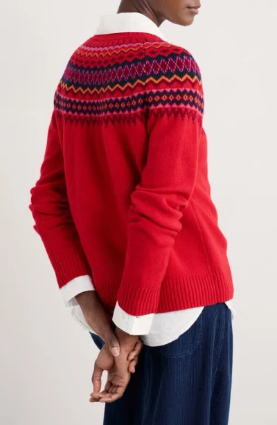 Seasalt Cornwall Gurnard's Head Fair Isle Lambswool Blend Crewneck Sweater In Red