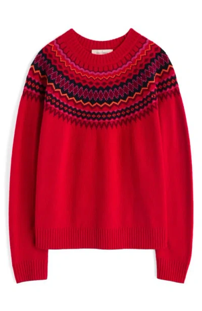 Seasalt Cornwall Gurnard's Head Fair Isle Lambswool Blend Crewneck Sweater In Red