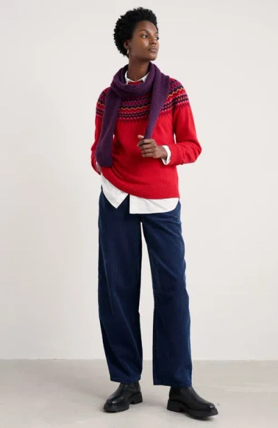 Seasalt Cornwall Gurnard's Head Fair Isle Lambswool Blend Crewneck Sweater In Red