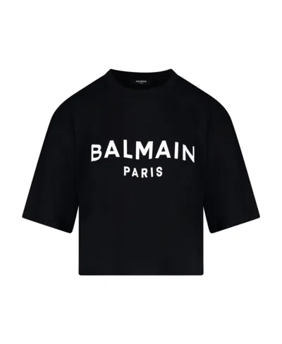 Balmain Logo Printed Cropped T-shirt In Black