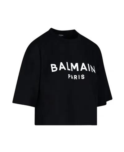 Balmain Logo Printed Cropped T-shirt In Black
