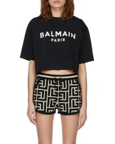 Balmain Logo Printed Cropped T-shirt In Black
