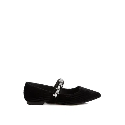 Rag & Co Women's Dresden Diamante Brooch Velvet Ballerinas In Black By  In Black