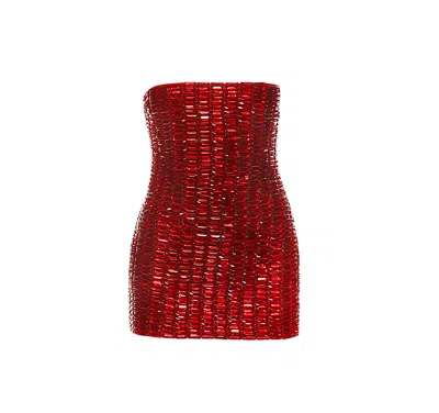 Maison Sél Women's Embellished Velvet Strapless Mini Dress – Red In Red