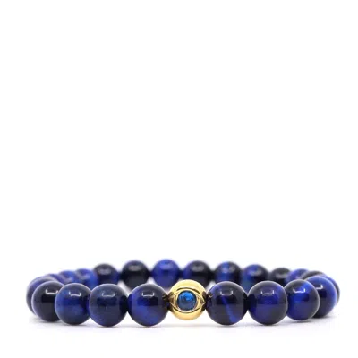 Shar Oke Men's Blue / Gold Blue Tiger's Eye & Evil Eye Bracelet In Multi