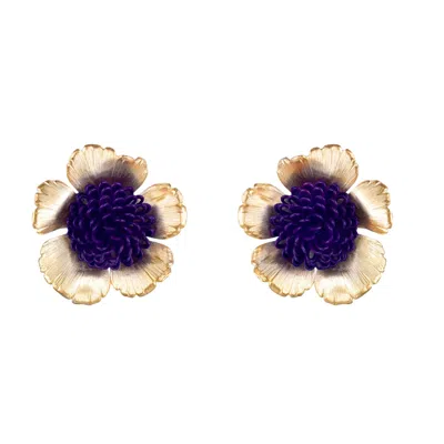 Pat’s Jewelry Women's Purple Floral Pompom Earrings In Purple