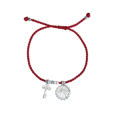 Rize Women's Silver / Red Always Rising Charm Bracelet - Sterling Silver Plated & Red Cord In Multi