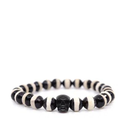 Shar Oke Men's Black / White Black & White Tibetan Black Skull Bracelet In Multi