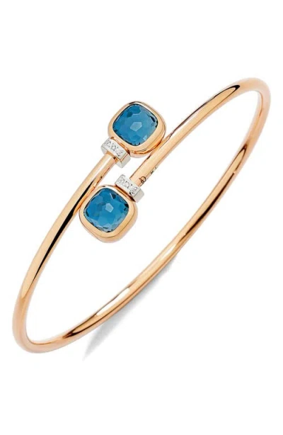 Pomellato Nudo London Blue Topaz & Diamond Bypass Bracelet In Gold