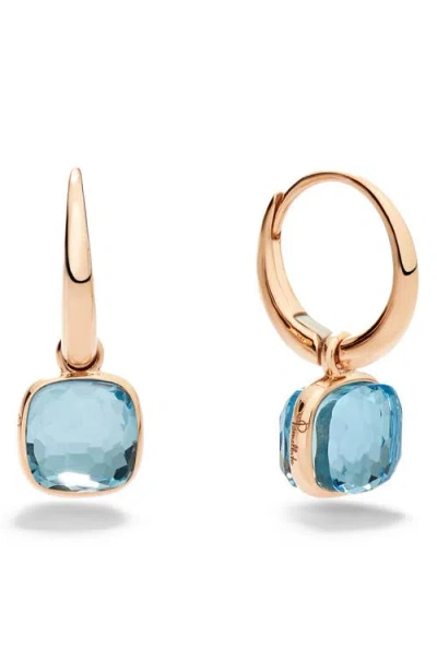 Pomellato Rose Gold And Blue Topaz Nudo Earrings
