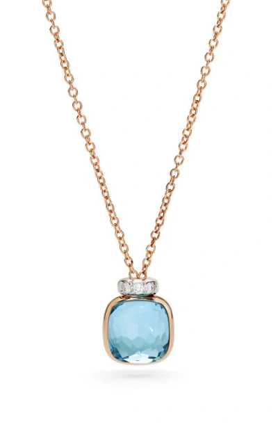 Pomellato Nudo Sky Blue Topaz & Diamond Pendant Necklace In Brown