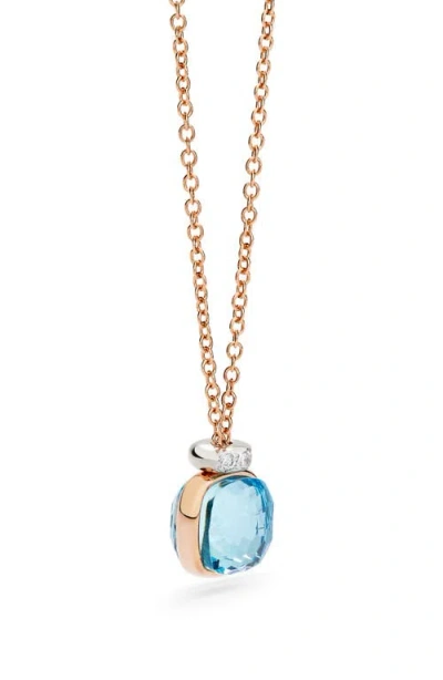 Pomellato Nudo Sky Blue Topaz & Diamond Pendant Necklace In Brown