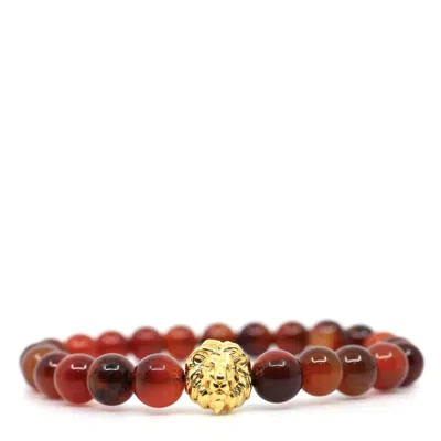 Shar Oke Men's Orange / Gold Carnelian & Lion Bracelet In Gold