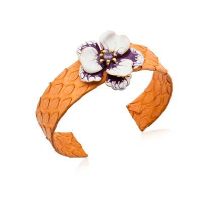 Milou Jewelry Women's Purple Viola Flower Adjustable Leather Cuff Bracelet In Multi
