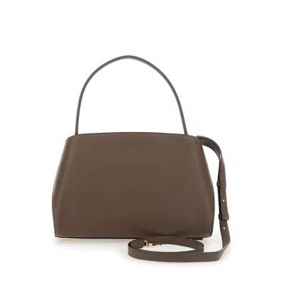 Ferragamo Hug Grey Shoulder Bag With Logo Printed On Front In Leather Woman In Brown