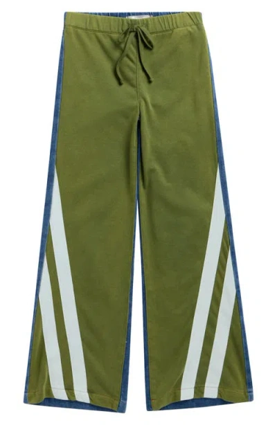 Tractr Kids' French Terry & Denim Track Pants In Green