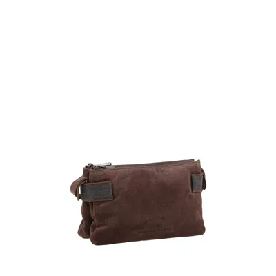 Brunello Cucinelli Suede Leather Shoulder Bag In Brown