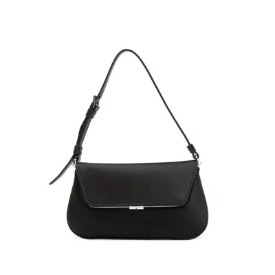 Amina Muaddi Mini Rectangular Satin Shoulder Bag In Black