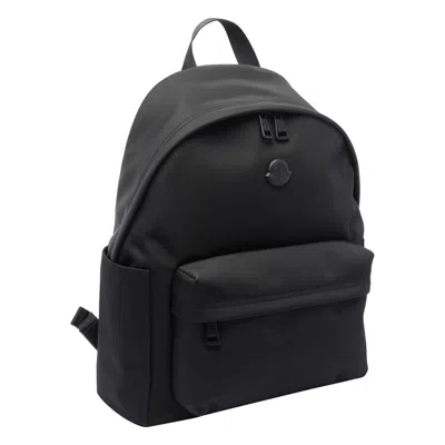 Moncler Pierrick Nylon Backpack Large Front Pocket In Black