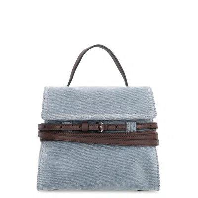 Moschino Tie Me Small Denim Handbag In Gray