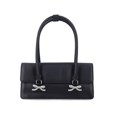 Self-portrait Black Leather Shoulder Bag With Crystal Bows In Black