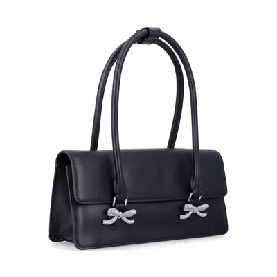 Self-portrait Black Leather Shoulder Bag With Crystal Bows In Black