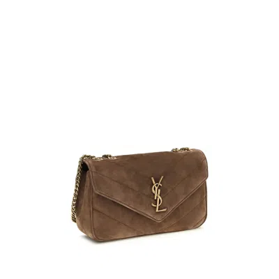 Saint Laurent Small Loulou Shoulder Bag In Matelass Suede In Brown