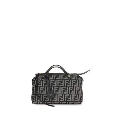 Fendi Women Ff Denim Shoulder Bag In Gray