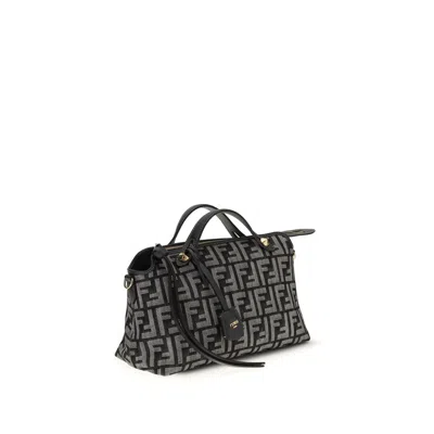 Fendi Women Ff Denim Shoulder Bag In Gray