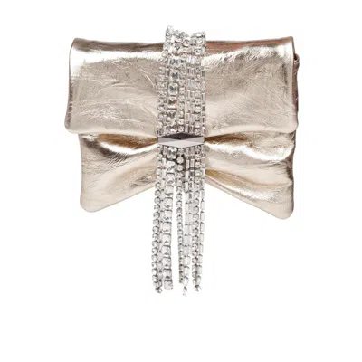 Jimmy Choo Zandra Clutch Bag In Metallic Leather With Platinum Color In Silver
