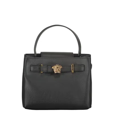 Versace Elegant Black Leather Bag With Golden Closure In Black