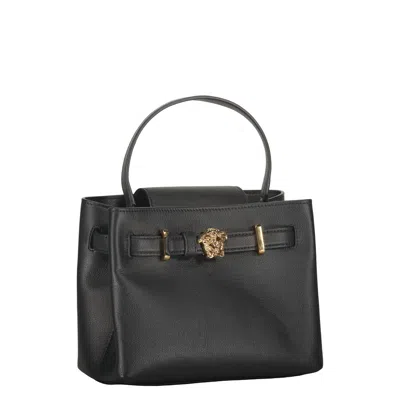 Versace Elegant Black Leather Bag With Golden Closure In Black