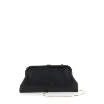 Jimmy Choo Skylar Black Clutch With Chain-link Shoulder Strap And Kiss-lock Closure With Logo Plaque In Black