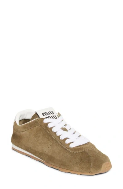 Miu Miu Cappuccino Suede Plume Sneakers In Brown